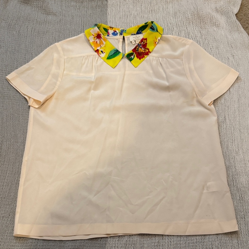 Kate Spade Silk Blouse Floral Collar Cream Top Size 6